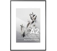 A2 Frame, Black Aluminum A2(42x59.4 cm) Gallery Poster Photo Frame with Mounts for A3(28.7x41 cm), A2/ A3 Poster Frame for Home Office Poster Gallery Art Prints to Hang Portrait or Landscape
