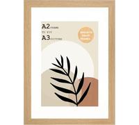A2 Frame with Mount for A3 Print - Clear Perspex Front - Display Portrait or Landscape - Wall Mountable with Hanging Hooks Included - Oak