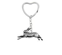 A2 Hare fine English Pewter on a heart shaped split ring Keyring
