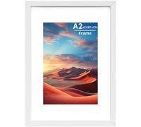 A2 Picture Frame Wooden Picture Frames with A3 Mount,A2 Photo Frame with Acrylic Glass, A2 Poster Frame with Wall Hanging,Certificate Frames Landscape or Portrait Orientation,White,1P