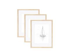 A2 Picture Frames Set of 3, 42x59.4cm Photo Frames with A3 Mat, MDF Wood Frame with Acrylic Cover, Wall Mounting Only, White/Black/Natural Wood (Natural Wood)