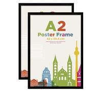 A2 Picture Frames with A3 Mount, Wooden 42 x 59.4 cm Frames Featuring Clear Plexiglass for Wall Mounting, Perfect for Portrait, Home, Office, Black,2 Pack