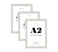 A2 Sage Green Picture Frame - Shabby Chic Photo Frame with Distressed Finish, Gold Trim, Wall Hooks, 37mm Edge - 3 Pack