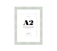 A2 Sage Green Picture Frame with A3 Mount - Shabby Chic Photo Frame with Distressed Finish, Gold Trim, Wall Hooks, 37mm Edge - 1 Pack