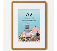 A2 Solid Teak Wood Picture Frame with HD Tempered Glass & Round Corner | Photo Frame with mat for A3, Hanging Hardware Included, for Wall & Tabletop