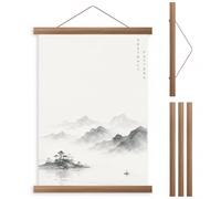 A2 Teak Wooden Magnetic Poster Frame Hanger, 41cm Damage-Free Hanging Kit | Strong N35 Magnets, Quick Assembly, Ideal For Posters Art Prints Maps Wall Decor, 4 Wood Bars & Hanging Rope