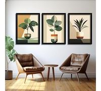 A2 Triptych - 60×126 cm / 24×49.5 in - Minimal Botanical Geometry green plant structure studies crisp form reduction mod