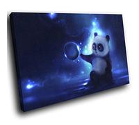 A261 Panda Cub Playing Bubbles Blue Funky Animal Canvas Wall Art Picture Prints