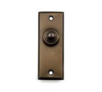 A29 Antique Brass Cast Iron Doorbell Button - 4" x 1 1/2" - Classic Vintage Style Push Button Doorbell in Brass with Recess Mount - Wired for Two-Wire Chimes, Weatherproof Finish, Easy DIY Install