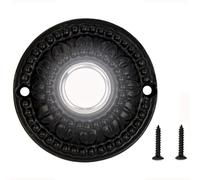 A29 Black Powder Coat Iron Wired Lighted Door Bell Push Button, Decorative 2.3" x 2.3" Round LED Illuminated Entryway Doorbell, Weather Resistant Replacement with Mounting Hardware Included