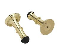 A29 [Set of 2] Solid Brass Door Stop, Polished Brass Finish, Base Dia 1 3/4 Inch x Length 2 7/8 Inch. Wall Decorative Door Stopper Rubber Bumper. Heavy Duty Solid Rigid Door Stop w/Rubber Tip.