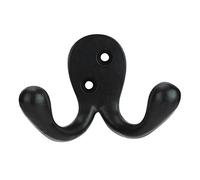 A29 Set of 4 Heavy Duty Wall Mounted Double Coat Hooks in Black Powder Coat Finish Utility Iron Decorative Hooks for Coat Robe Hat Key Towel with Easy Installation Hardware