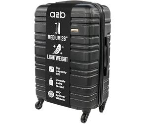 A2B 26" Medium Lightweight Hard Shell Suitcase - Black Coloured Luggage with 4 Spinner Wheels, Durable ABS Travel Cases for Holiday, Stress Tested Zippers (Black, Medium)