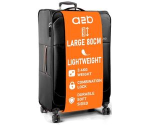 A2B Lightweight 30" Large Suitcase - Soft Shell Luggage with 8 Spinner Wheels | Ideal for Traveling, on Cruises, Trains, Staycations, Villas | AB006 (Black/Light Grey)