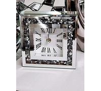 A2Z 15X15Cm Small Square Table Clock Crushed Diamante Desk Clock Elegant Diamond Crystal Mirror Crushed Jewel Roman Numbers Clock Room Decoration