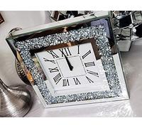 A2Z 35X35Cm Wall Clock Square Crushed Diamante Diamond Crystal Mirror Crushed Jewel Roman Numbers Clock Room Decoration