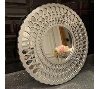 A2Z 39Cm Art Deco Metallic Look Silver Round Wall Mirror Moroccan Style