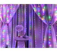 A2Z 3m x 3m LED Window Curtain Lights with Remote USB Powered Fairy String Lights with 8 Modes Warm White and Multicolour Home Christmas Decorations for Bedroom Parties Weddings Multicolor