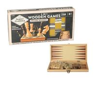 A2Z 4 KIDS 3 in 1 Folding Wooden Games Set Chess Checkers & Backgammon Deluxe Classic Board Game Set with Storage Box Educational Family Travel Game for Kids & Adults