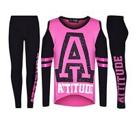 A2Z 4 Kids Attitude Shoulders Top Leggings Set Long Sleeves - Attitude Set Pink 13