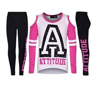 A2Z 4 Kids Attitude Shoulders Top Leggings Set Long Sleeves - Attitude Set White 13