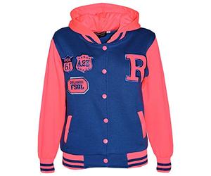 A2Z 4 Kids B.B Hooded R Fashion Fox Jacket Varsity - B.B Jacket New Fox Royal & N Pink 9-10