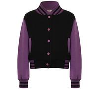 A2Z 4 Kids Baseball Contrast Jacket Varsity Style Coat - B.B Plain Jacket Black & Lilac 9-10