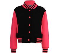 A2Z 4 Kids Baseball Contrast Jacket Varsity Style Coat - B.B Plain Jacket Black & Neon Pink 7-8