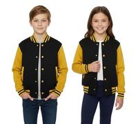 A2Z 4 Kids Baseball Contrast Jacket Varsity Style Coat - B.B Plain Jacket Black & Yellow 11-12