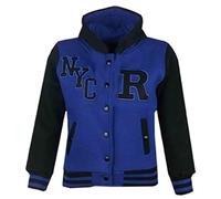 A2Z 4 Kids Baseball R Fashion Hooded Varsity Jacket - B.B Jacket NYC Royal & Black 13