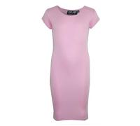 A2Z 4 Kids Bodycon Midi Dress Short Sleeve Long Length Plain Dresses - New Midi Dress Baby Pink 9-10
