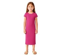 A2Z 4 Kids Bodycon Midi Dress Short Sleeve Long Length Plain Dresses - New Midi Dress Cerise 13