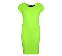 A2Z 4 Kids Bodycon Midi Dress Short Sleeve Long Length Plain Dresses - New Midi Dress Neon Green 9-10