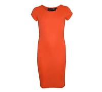 A2Z 4 Kids Bodycon Midi Dress Short Sleeve Long Length Plain Dresses - New Midi Dress Neon Orange 11-12