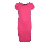 A2Z 4 Kids Bodycon Midi Dress Short Sleeve Long Length Plain Dresses - New Midi Dress Neon Pink 5-6