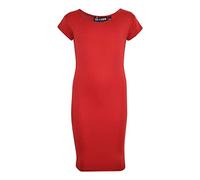 A2Z 4 Kids Bodycon Midi Dress Short Sleeve Long Length Plain Dresses - New Midi Dress Red 9-10