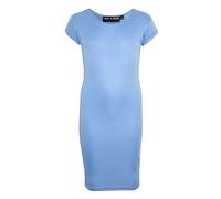 A2Z 4 Kids Bodycon Midi Dress Short Sleeve Long Length Plain Dresses - New Midi Dress Sky Blue 7-8
