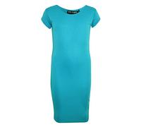 A2Z 4 Kids Bodycon Midi Dress Short Sleeve Long Length Plain Dresses - New Midi Dress Turquoise 11-12