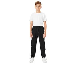 A2Z 4 Kids Boys Active Cargo Trousers Elasticated Waist Adjustable Drawstring Casual Trouser Pant Yoga Sports - Cargo Trouser 719 Black 11-12