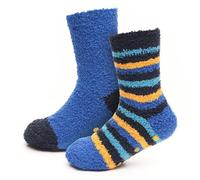 A2Z 4 Kids Boys Cosy Thermal Socks Super Soft Fluffy Slipper Socks Warm Winter Striped Socks - Socks AZ518 Blue 2 Pack 7-10