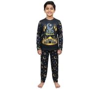 A2Z 4 Kids Boys Eid Mubarak Pyjamas Set Black Gold Crescent Moon Star Lantern & Mosque Digital Print Breathable Long Sleeve Children Festive Eid Outfit Gifts Set Age 5-13 Years