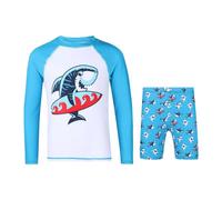 A2Z 4 Kids Boys Girls 2-Piece Swimming Costume Rash Guard Top & Swim Shorts Set - SW Set 870 Shark Surf 9-10