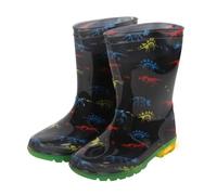 A2Z 4 Kids Boys Girls Dinosaur Print Light Up Wellington Boots PVC Rain - Wellies 1410 Black 10 UK Child