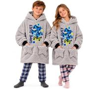 A2Z 4 Kids Boys Girls Gaming Oversized Snuggle Hoodie Grey Fleece Blanket | Cosy Thick Pile Sherpa Style Wearable Throw With Game Controller Print Roomy Hood Star Pockets Ribbed Cuffs One Size
