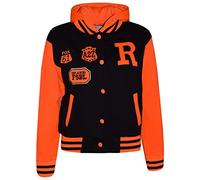 A2Z 4 Kids Boys Girls Hooded Varsity Jacket Button Fastening Coat | Contrast Sleeve Outerwear With Ribbed Trim For Everyday Comfort