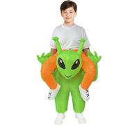 A2Z 4 Kids Boys Girls Inflatable Alien Halloween Costume Kids Fancy Dress Outfit Green Alien Blow Up Suit Halloween School Party Festivals Costume with Fan Battery Box & USB One Size Fits Age 8-12