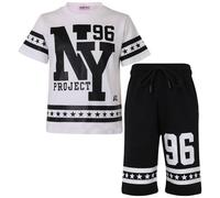 A2Z 4 Kids Boys Girls T Shirt Short Set - NY Shorts Set White 7-8