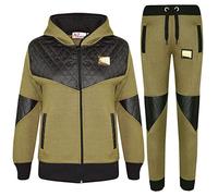 A2Z 4 Kids Boys Girls Tracksuit Fleece Hooded Zipped Top Bottom Jogging Sweatpants - T.S A2Z Project 201 Khaki 7-8.