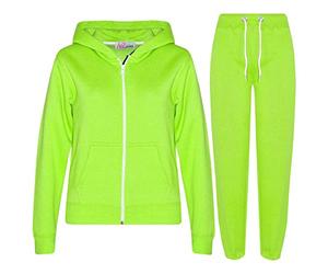 A2Z 4 Kids Boys Girls Tracksuit Set Plain & Camouflage Fleece - Plain Tracksuit Neon Green 3-4