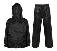 A2Z 4 Kids Boys Girls Waterproof Hooded Rain Suit with Matching Carry Bag Lightweight - Rainsuit 640 Black 9-10